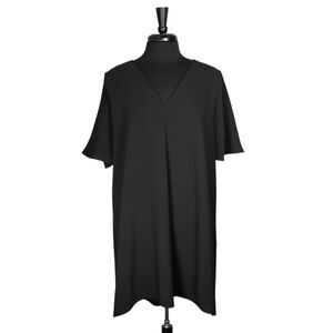 Zara Women's Dress Black V-Neck Short Flared Sleeve Relaxed Fit Shift Tunic XL